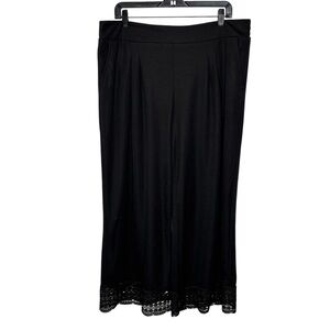 Cato Est. 1946 Women's Pull On Pants Size MP Black Wide Leg Crochet Hem Detail